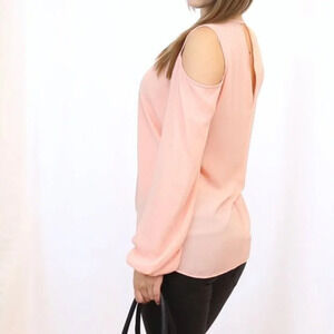 Cold shoulder chiffon top in blush pink